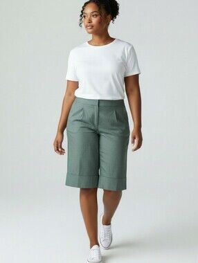 Lane Bryant Olive Green Linen Blend Petal Capri Pants Women's Size 26